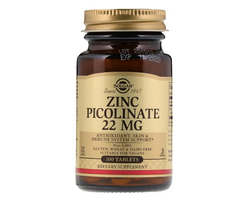 Піколінат цинку (Zinc Picolinate), Solgar, 100 таблеток
