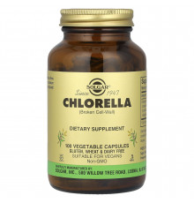 Хлорелла, Chlorella, Solgar, зламані клітинні стінки, 100 вегетаріанських капсул (520 мг у капсулі)