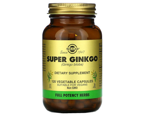 Гінкго Білоба супер, Super Ginkgo, Solgar, 120 вегетаріанських капсул