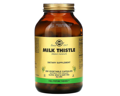 Розторопша, Milk Thistle, Solgar, 250 вегетаріанських капсул (450 мг на капсулу)