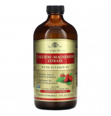 Кальцій магній D3, Calcium Magnesium Citrate with Vitamin D3, Solgar, цитрат, смак полуниці, рідкий, 473 мл.