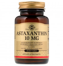 Астаксантин, Astaxanthin, Solgar, 10 мг, 30 гелевых капсул