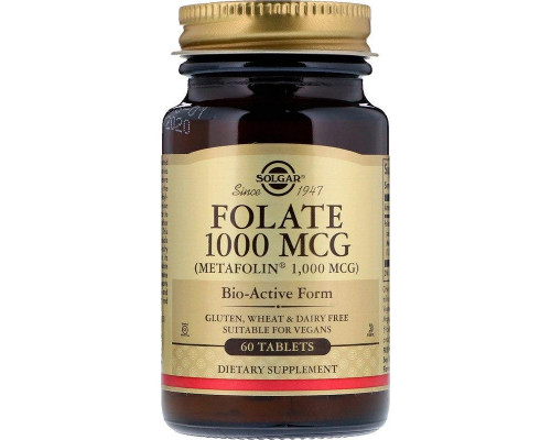 Фолат, метилфолат, Folate, Solgar 1000 мкг, 60 таблеток