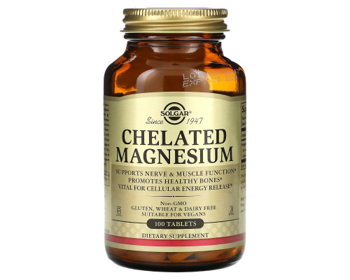 Магній хелат, Chelated Magnesium, Solgar, 100 таблеток