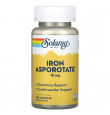 Железо, Iron Asporotate, Solaray, 18 мг, 100 капсул