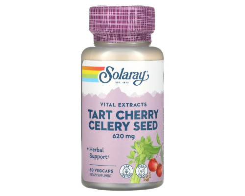 Екстракт вишні і насіння селери, Tart Cherry Celery Seed, Solaray, 620 мг, 60 вегетаріанських капсул