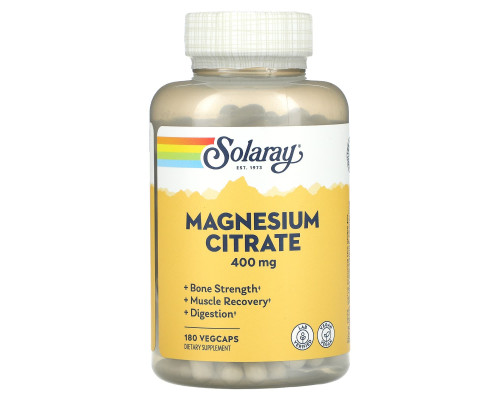 Магній цитрат, Magnesium Citrate, Solaray, 400 мг, 180 вегетаріанських капсул
