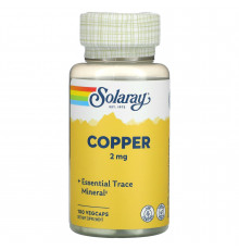 Мідь, Copper, Solaray, 2 мг, 100 капсул