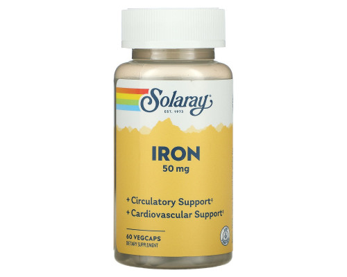 Залізо, Iron, Solaray, 50 мг, 60 капсул