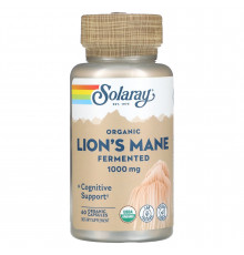 Ежовик гребенчатый, Lion's Mane, Solaray, органик, ферментированный, 500 мг, 60 вегетарианских капсул