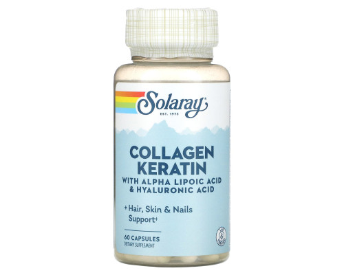 Колаген і кератин, тип I, II, III, Collagen Keratin, Solaray, 60 капсул