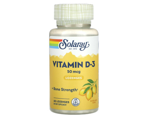 Вітамін D-3, Vitamin D-3, Solaray, 50 мкг, смак лимона, 60 льодяників