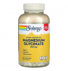 Магній гліцинат, Magnesium Glycinate, Solaray, висока абсорбція, 350 мг, 240 вегетаріанських капсул