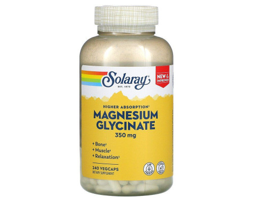 Магній гліцинат, Magnesium Glycinate, Solaray, висока абсорбція, 350 мг, 240 вегетаріанських капсул