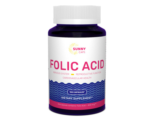 Фолієва кислота, Folic Acid Powerfull, Sunny Caps, 400 мкг, 100 капсул