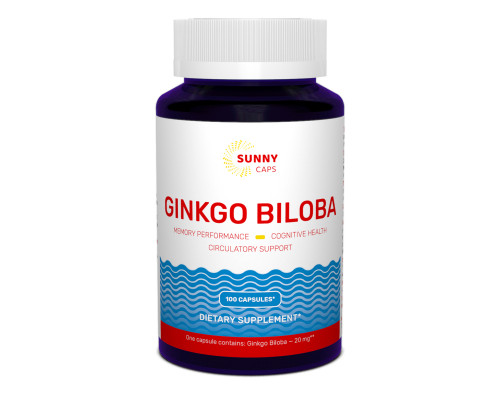 Гінкго білоба, Ginkgo Biloba, Sunny Caps, 20 мг, 100 капсул