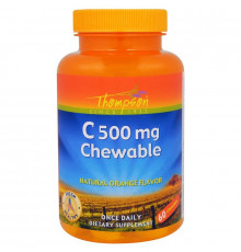 Витамин С, Vitamin C Chewable, Thompson, жевательный, апельсин, 500 мг, 60 таблеток