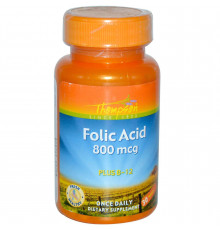 Фолиевая кислота и В12, Folic Acid Plus B-12, Thompson, 800 мкг, 30 таблеток