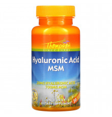 Гиалуроновая кислота и МСМ, Hyaluronic Acid - MSM, Thompson, 30 капсул
