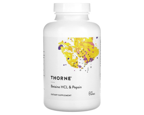 Бетаїну гідрохлорид + пепсин, Betaine HCL & Pepsin, Thorne, 225 капсул
