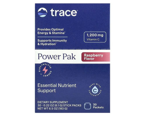 Електроліти, Electrolyte Stamina Power Pak, Trace, малина, 30 пакетів по 6.1 г