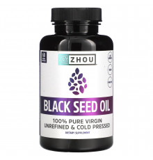 Масло черного тмина, Black Seed Oil, Zhou Nutrition, 60 вегетарианских капсул