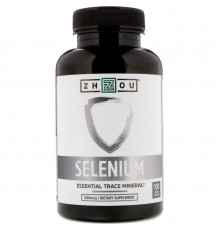 Селен, Selenium, Zhou Nutrition, 200 мкг, 100 вегетарианских капсул