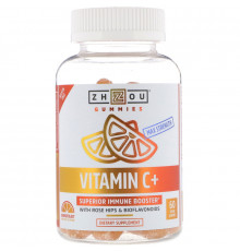 Витамин С, Vitamin C +, Zhou Nutrition, вкус апельсина, 60 жевательных конфет