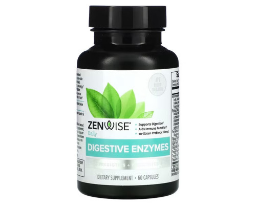 Травні ферменти, пробіотики та пребіотики, Daily Digestive Enzymes with Prebiotics + Probiotics, Zenwise Health, щоденні, 60 вегетаріанських капсул