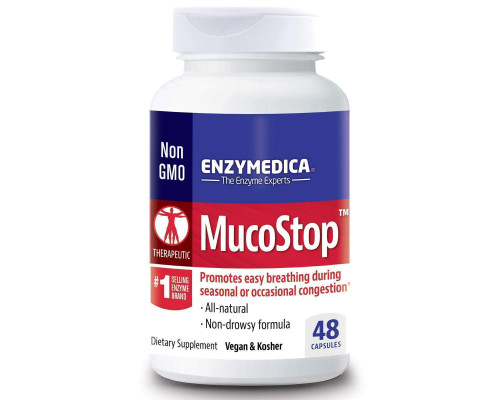 Ферменти (протеолітичні), MucoStop, Enzymedica, 48 капсул