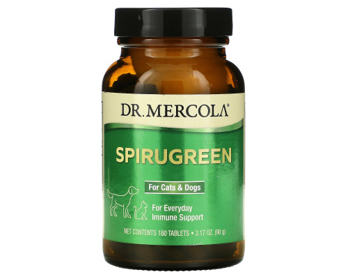Імунний захист тварин, SpiruGreen, Dr. Mercola, для котів та собак, 180 таблеток (90 г)