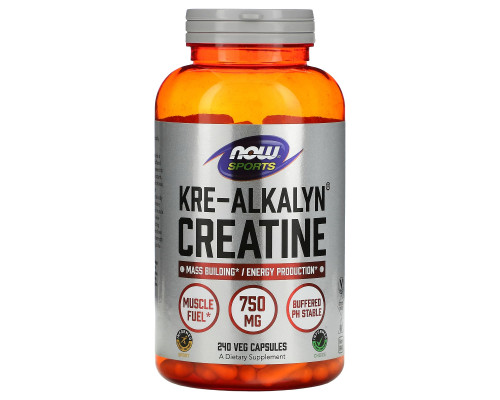 Креатин, Kre-Alkalyn Creatine, Now Foods, Sports, 750 мг, 240 вегетаріанських капсул