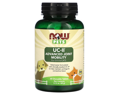 Вітаміни для собак і кішок, Pets UC-II Advanced Joint Mobility, NOW Foods, підтримка суглобів, 60 жувальних таблеток, 60 г