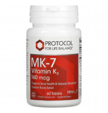 MK-7 Витамин K2, Vitamin K2, Protocol for Life Balance, 160 мкг, 60 таблеток