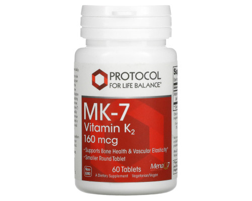 MK-7 Вітамін K2, MK-7 Vitamin K2, Protocol for Life Balance, 160 мкг, 60 таблеток