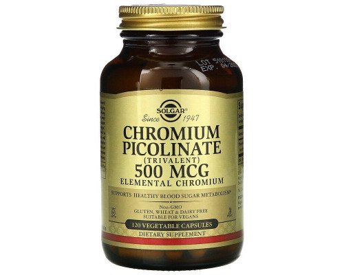 Хром піколінат, Chromium Picolinate, Solgar, 500 мкг, 120 вегетаріанських капсул
