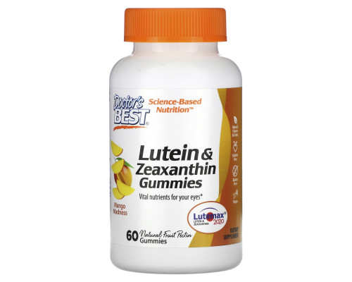 Лютеїн та Зеаксантін, Lutein & Zeaxanthin Gummies, Doctor's Best, зі смаком манго, 60 жувальних цукерок