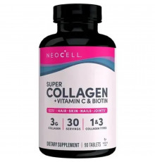Коллаген + витамин С и биотин, Collagen, + Vitamin C & Biotin, NeoCell, супер, 90 таблеток