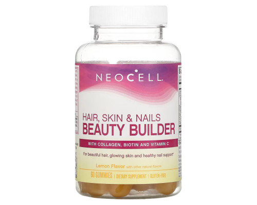 Формула для здоров'я волосся, шкіри та нігтів, Hair, Skin & Nails Beauty Builder, NeoCell, зі смаком лимона, 60 жувальних цукерок