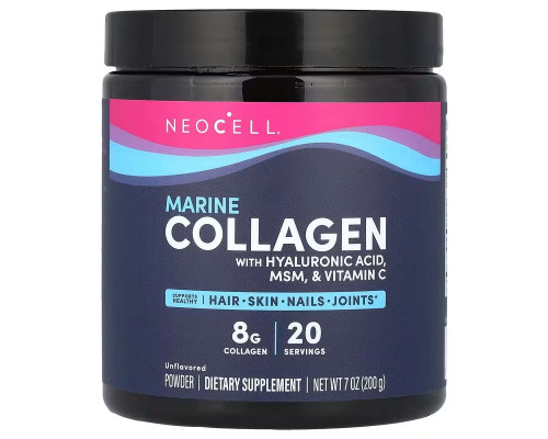 Морський колаген, Marine Collagen, Neocell, суміш краси з гіалуроновою кислотою, МСМ і вітаміном С, порошок, без смаку, 200 г