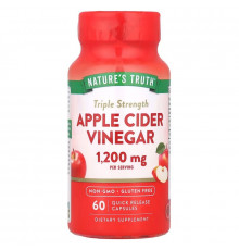 Яблочный уксус, тройная сила, Triple Strength Apple Cider Vinegar, Nature's Truth, 1200 мг, 60 капсул быстрого высвобождения (600 мг на капсулу)
