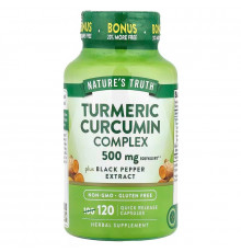 Куркума и куркумин комплекс, Turmeric Curcumin Complex, Nature's Truth, плюс экстракт черного перца, 500 мг, 120 капсул с быстрым высвобождением