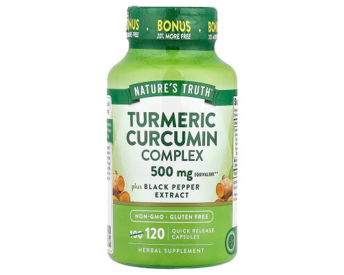 Куркума та куркумін комплекс, Turmeric Curcumin Complex, Nature's Truth, плюс екстракт чорного перцю, 500 мг, 120 капсул зі швидким вивільненням
