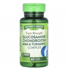 Глюкозамин, хондроитин и МСМ, Glucosamine Chondroitin MSM, Nature's Truth, комплекс с куркумой, тройная сила, 60 каплет