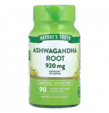 Ашваганда, Ashwagandha Root, Nature's Truth, корень, 920 мг, 90 капсул быстрого высвобождения (460 мг в капсуле)