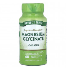 Магний глицинат, Magnesium Glycinate, Nature's Truth, хелатный, 60 капсул быстрого высвобождения
