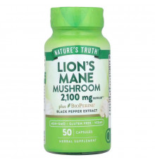 Ежовик гребенчатый, супер-гриб с биоперином, Lion's Mane Mushroom plus Bioperine, Nature's Truth, 2100 мг, 50  капсул