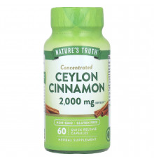 Корица цейлонская, Concentrated Ceylon Cinnamon, Nature's Truth, концентрированная, 2000 мг, 60 капсул быстрого высвобождения