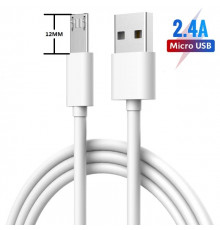 Кабель зарядний USB — Micro USB 1м з подовженим штекером 12мм Посилений OEM