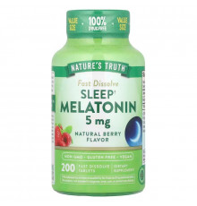 Мелатонин для сна, Sleep Melatonin, Nature's Truth, вкус ягод, 5 мг, 200 быстрорастворимых таблеток